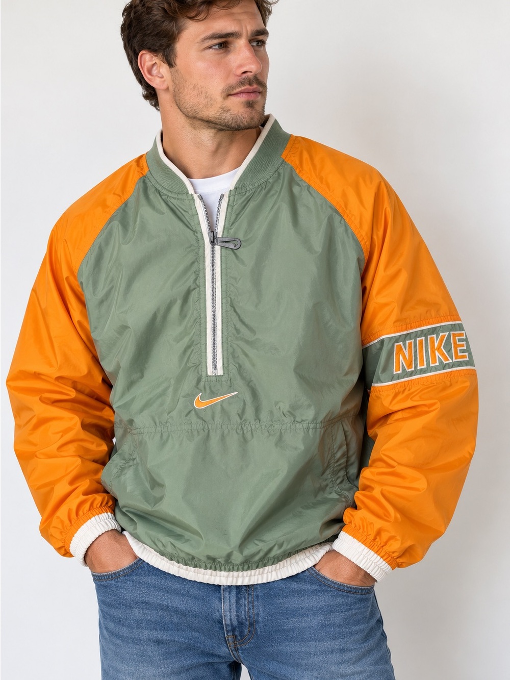 Nike Green and Orange Half‑Zip Windbreaker Pullover